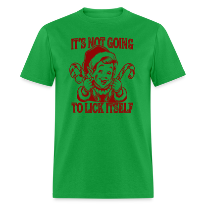 It's Not Going To Lick Itself (Naughty Christmas Elf) T-Shirt - bright green