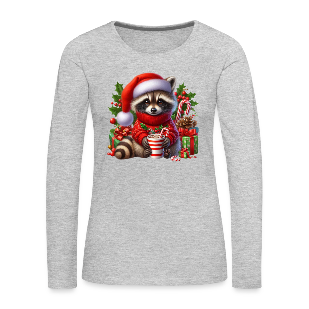 Christmas Cute Feral Raccoon Women's Premium Long Sleeve T-Shirt - heather gray