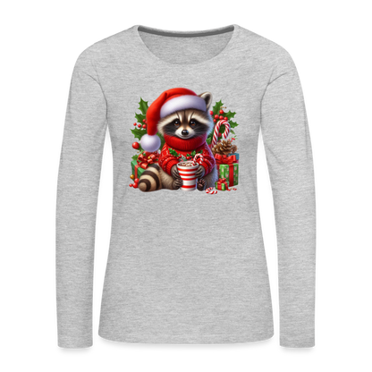 Christmas Cute Feral Raccoon Women's Premium Long Sleeve T-Shirt - heather gray