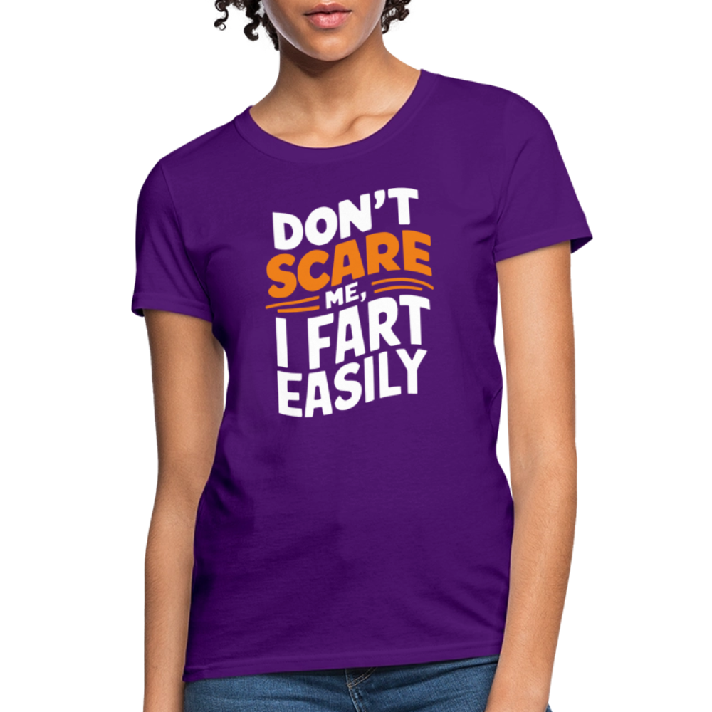 Don't Scare Me I Fart Easily (Fart Humor) Women's Contoured T-Shirt - purple