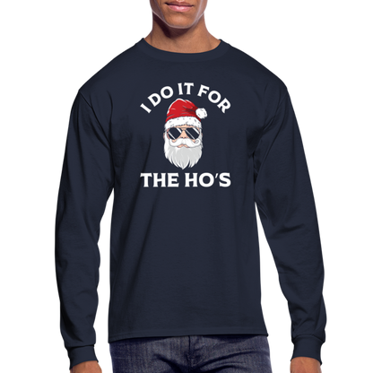 I Do It for the Ho's (Santa) Funny Christmas Long Sleeve T-Shirt - navy