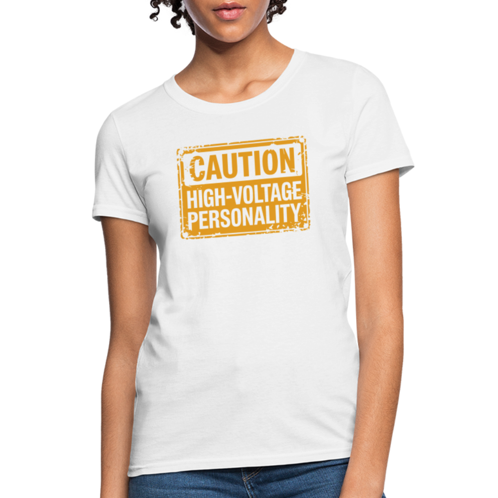 Caution High Voltage Personality Women's Contoured T-Shirt - white