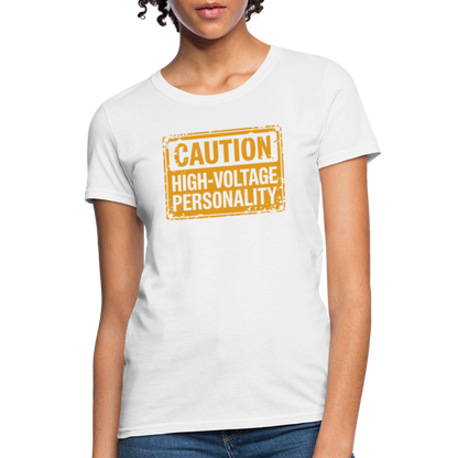 Caution High Voltage Personality Women's Contoured T-Shirt - white