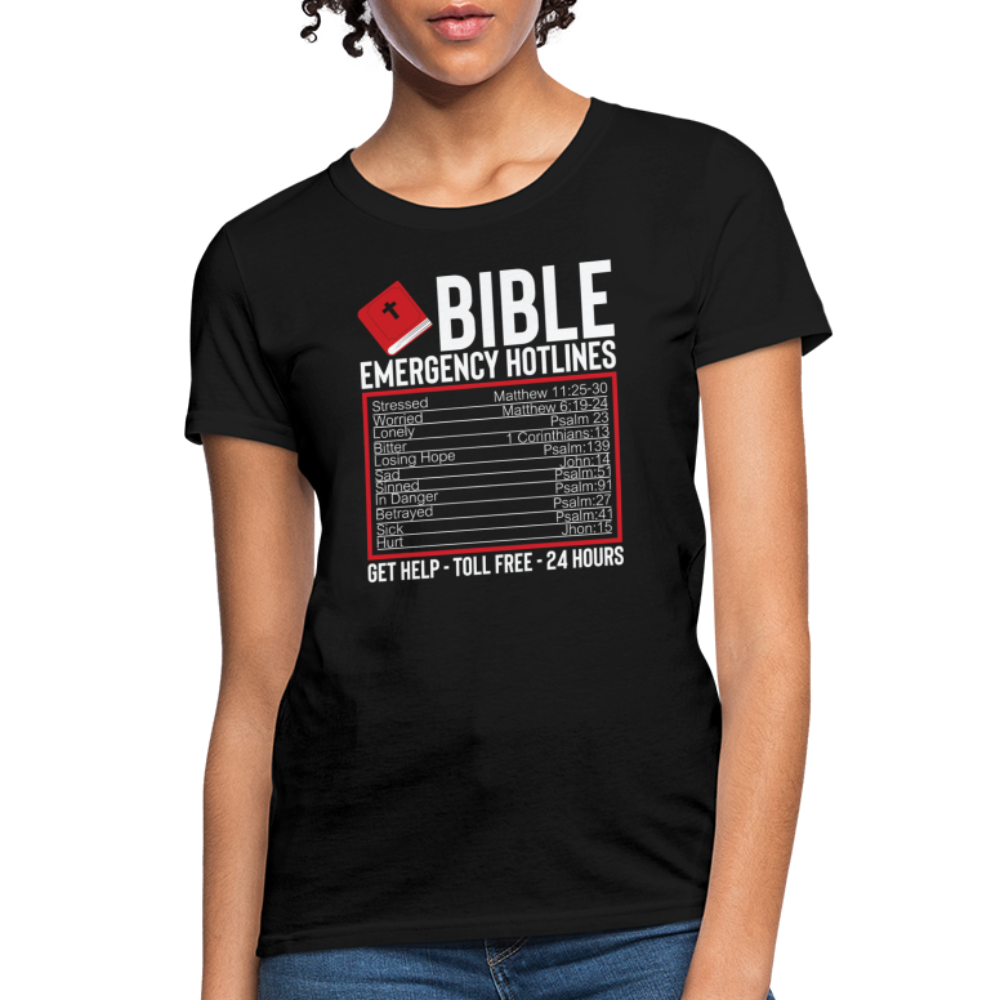 Bible Emergency Hotline (Scriptures) Women's Contoured T-Shirt - black