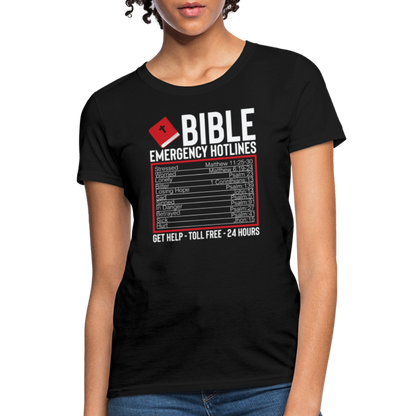 Bible Emergency Hotline (Scriptures) Women's Contoured T-Shirt - black