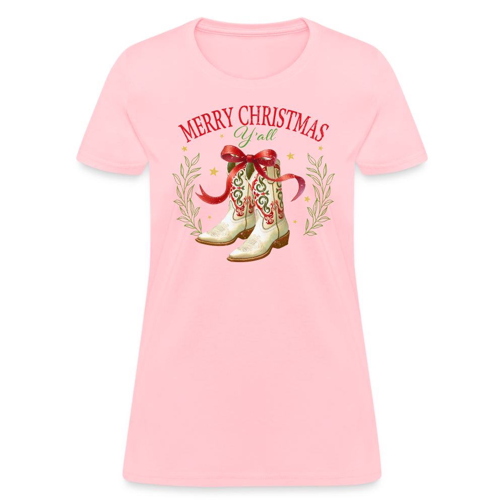 Merry Christmas Y'all Women's Contoured T-Shirt - pink