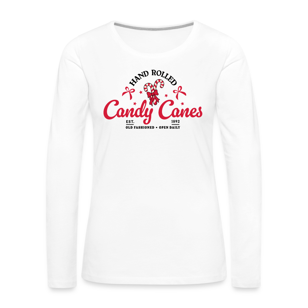 Hand Rolled Candy Canes Women's Premium Long Sleeve T-Shirt - white