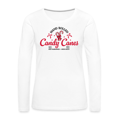 Hand Rolled Candy Canes Women's Premium Long Sleeve T-Shirt - white