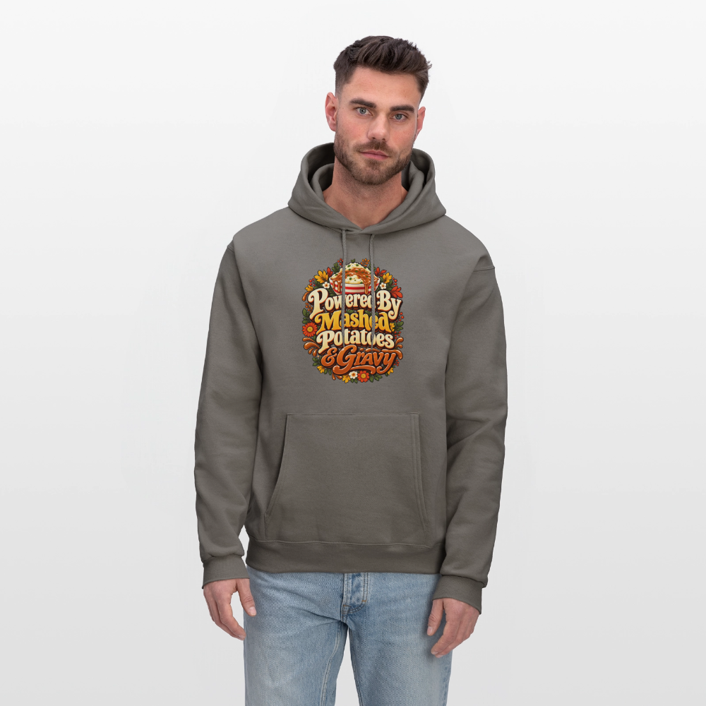 Powered by Mashed Potatoes & Gravy – Fall Floral Hoodie - asphalt gray
