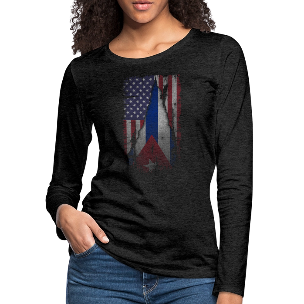 Cuba & USA Flag Women’s Long-Sleeve Tee – Cuban American Pride - charcoal grey