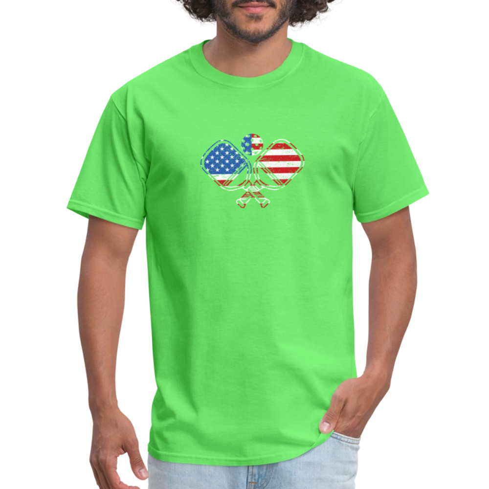 American Flag Pickleball Paddle T-Shirt - kiwi