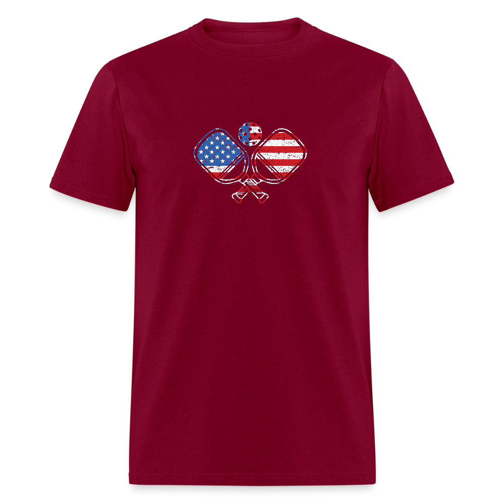 American Flag Pickleball Paddle T-Shirt - burgundy