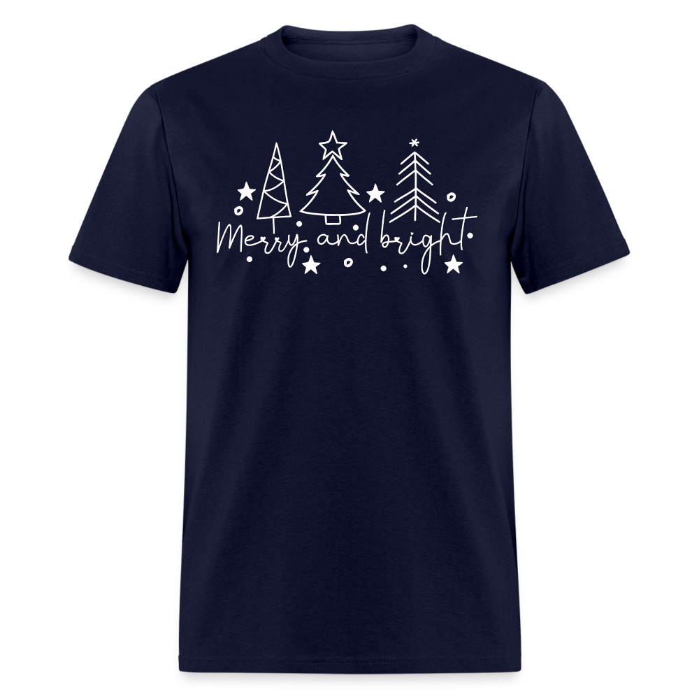 Merry and Bright (Christmas) T-Shirt - navy