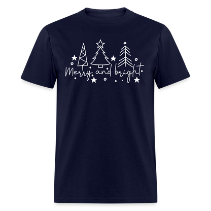 Merry and Bright (Christmas) T-Shirt - navy