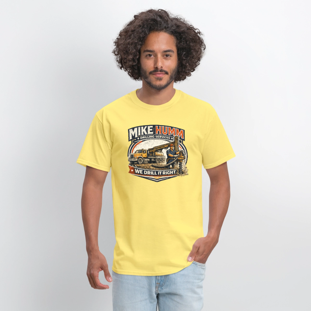 Mike Humm Drilling Services T-Shirt (Adult Humor, Sexual Humor) Color: blue dusk