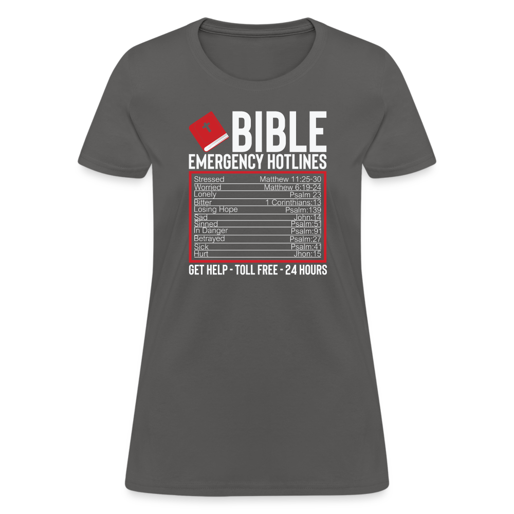 Bible Emergency Hotline (Scriptures) Women's Contoured T-Shirt - charcoal