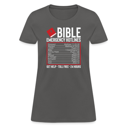 Bible Emergency Hotline (Scriptures) Women's Contoured T-Shirt - charcoal