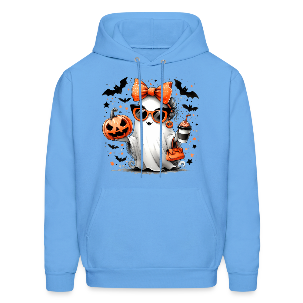 Cute Halloween Ghost with Pumpkins and Bats Hoodie (Halloween Mom) - carolina blue