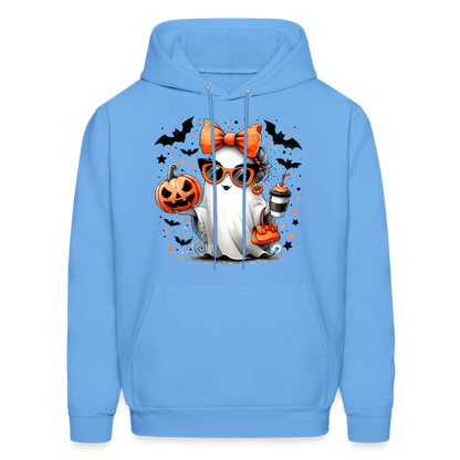 Cute Halloween Ghost with Pumpkins and Bats Hoodie (Halloween Mom) - carolina blue