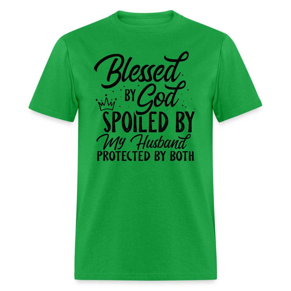 Blessed by God, Spoiled by My Husband Protected by Both T-Shirt - bright green