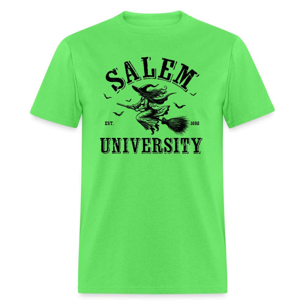 Salem University T-Shirt (Halloween Witch Riding Broom) - kiwi