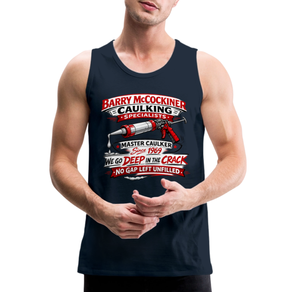 Barry McCockiner Caulking Funny Tank Top Color: Deep Navy