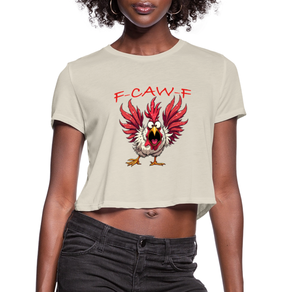 F-CAW-F Women’s Crop Tee – Funny Rooster Shirt Color: white