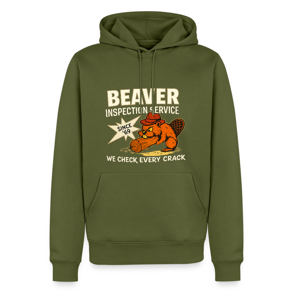 Beaver Inspection Service Men’s Premium Hoodie – Adult Humor Color: khaki green