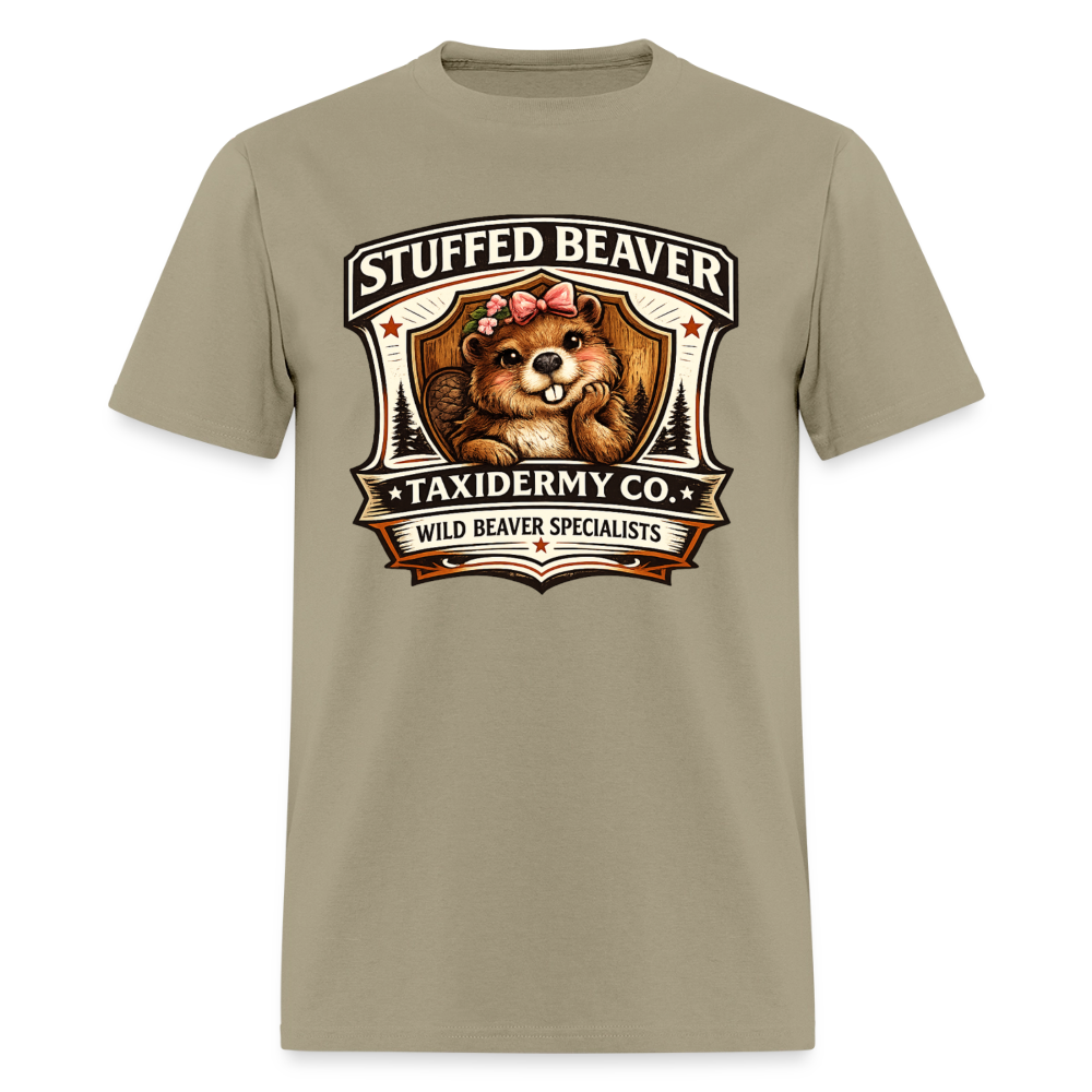 Stuffed Beaver Taxidermy Funny Adult T-Shirt Color: Khaki