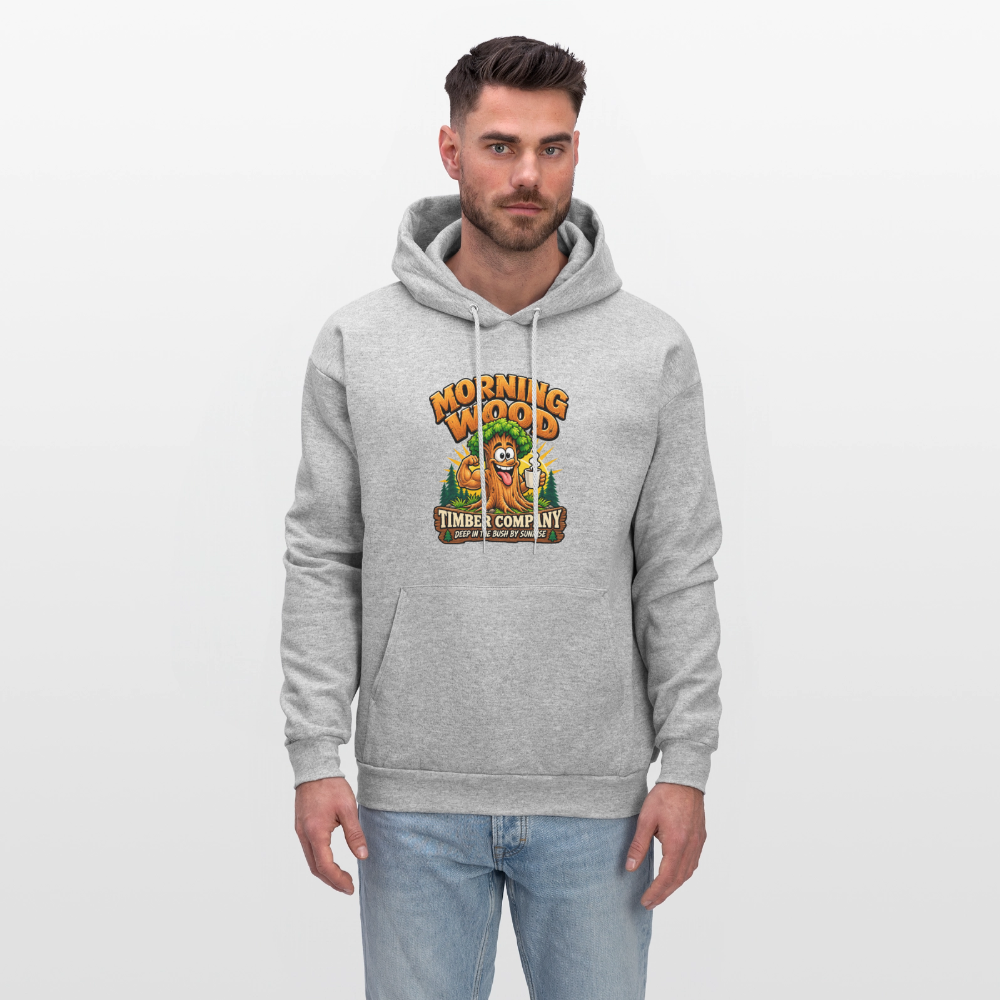 Morning Wood Timber Company Funny Adult Humor Hoodie Color: Heather Gray