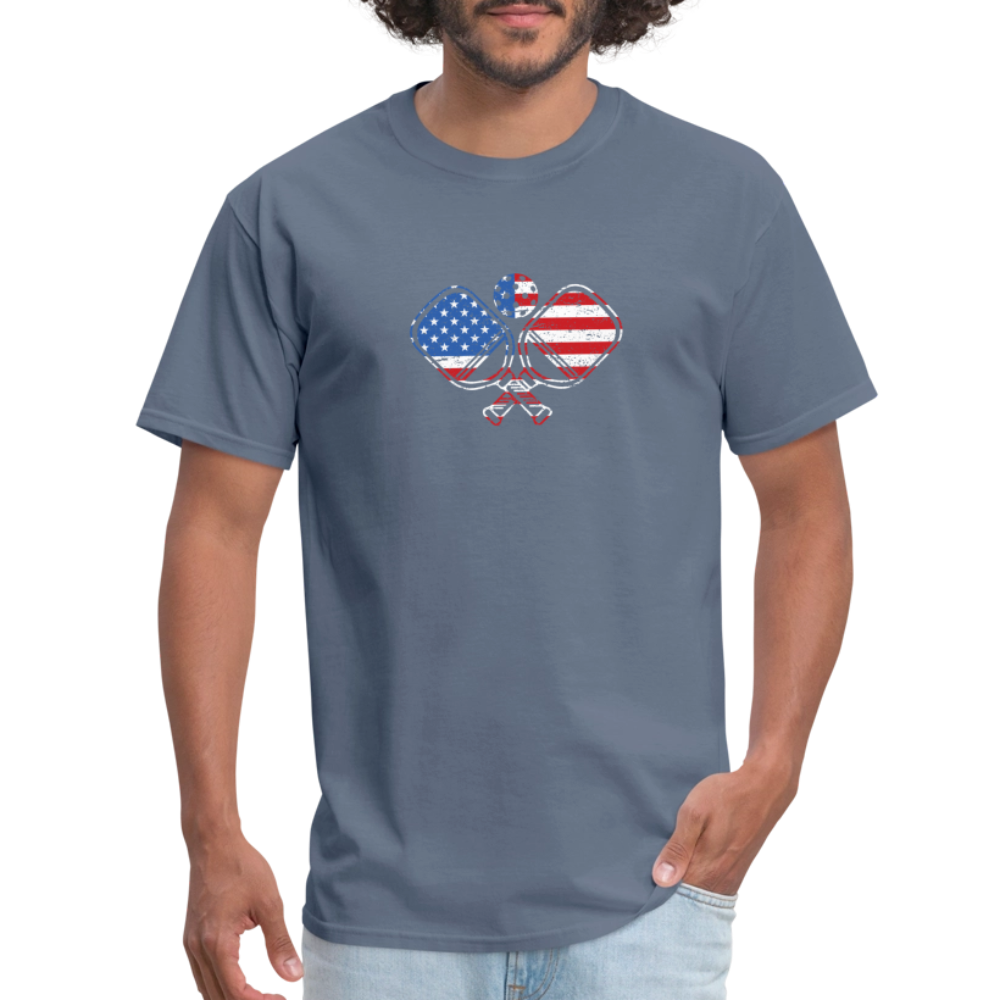 American Flag Pickleball Paddle T-Shirt - denim