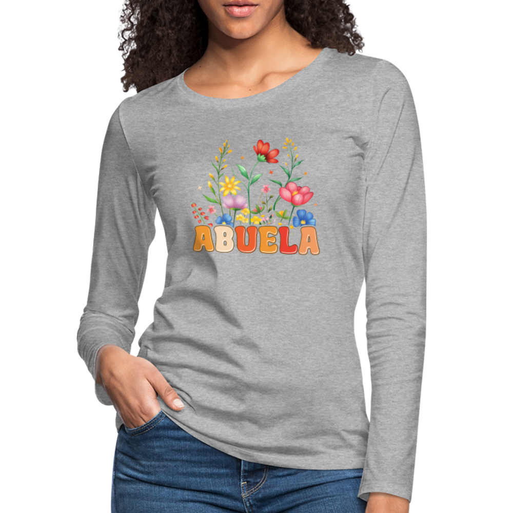 Abuela Premium Long Sleeve T-Shirt with Floral Design - heather gray