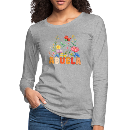 Abuela Premium Long Sleeve T-Shirt with Floral Design - heather gray