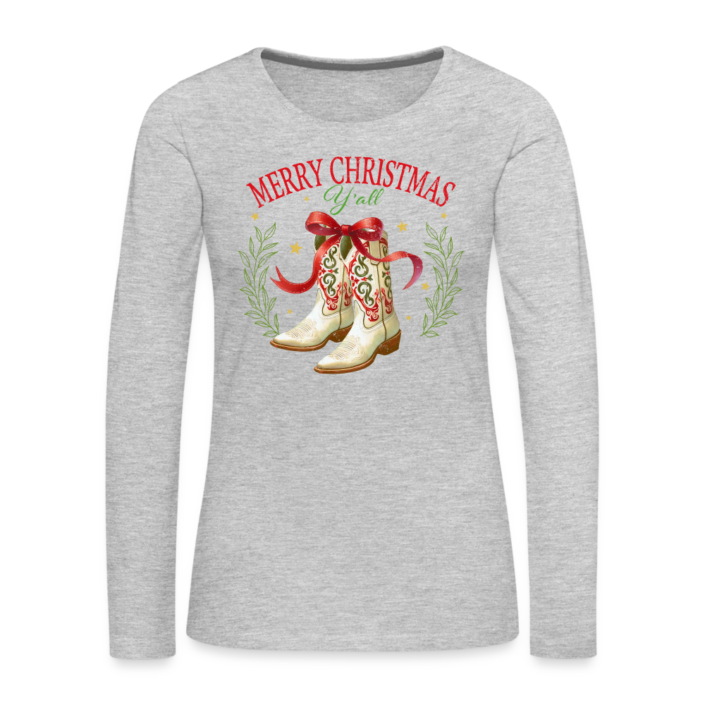 Merry Christmas Y'all Women's Premium Long Sleeve T-Shirt - heather gray