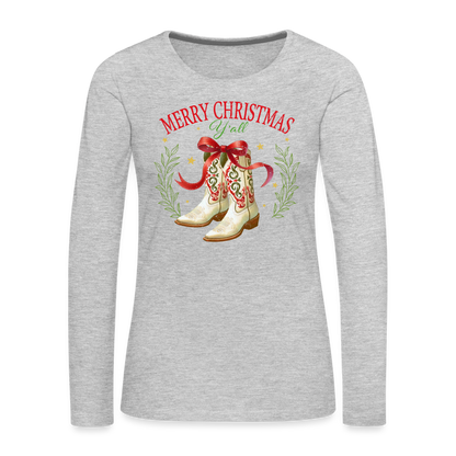 Merry Christmas Y'all Women's Premium Long Sleeve T-Shirt - heather gray