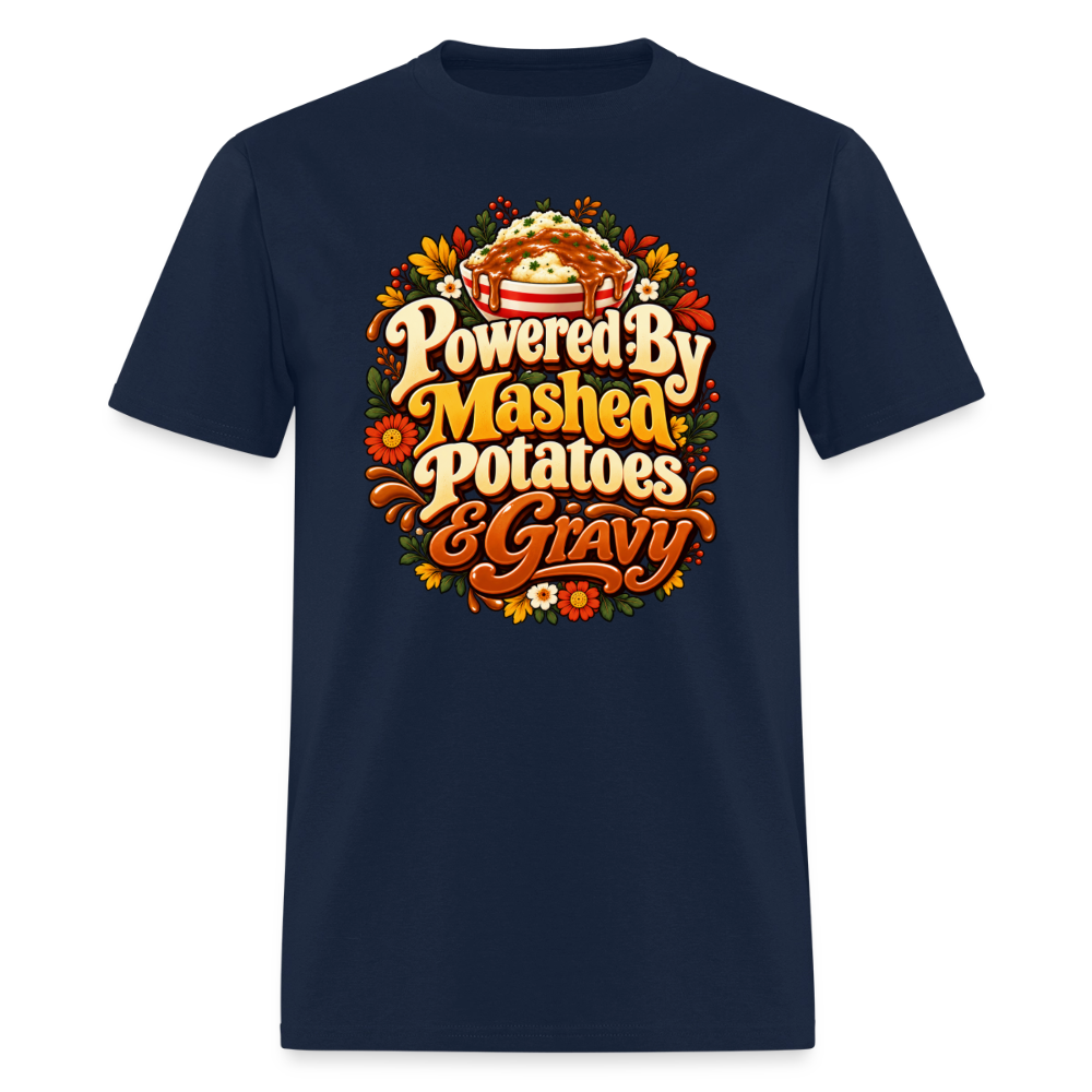Powered by Mashed Potatoes & Gravy – Fall Floral T-Shirt - navy