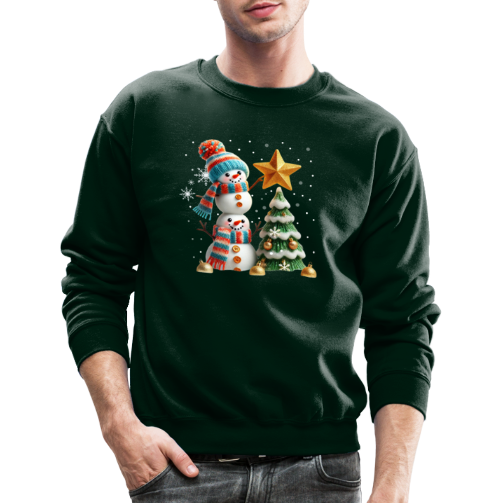 Cute Christmas Funny Snowman Decorating Tree Sweatshirt - forest green