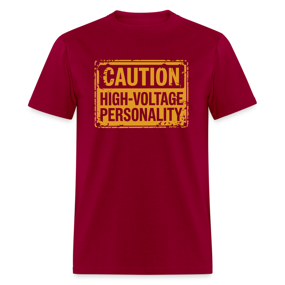 Caution High Voltage Personality T-Shirt - dark red