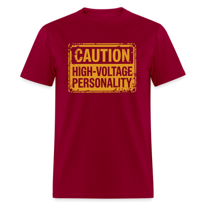 Caution High Voltage Personality T-Shirt - dark red