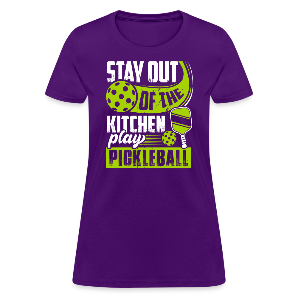 Stay Out Of The Kitchen Play Pickleball Women's Contoured T-Shirt - purple