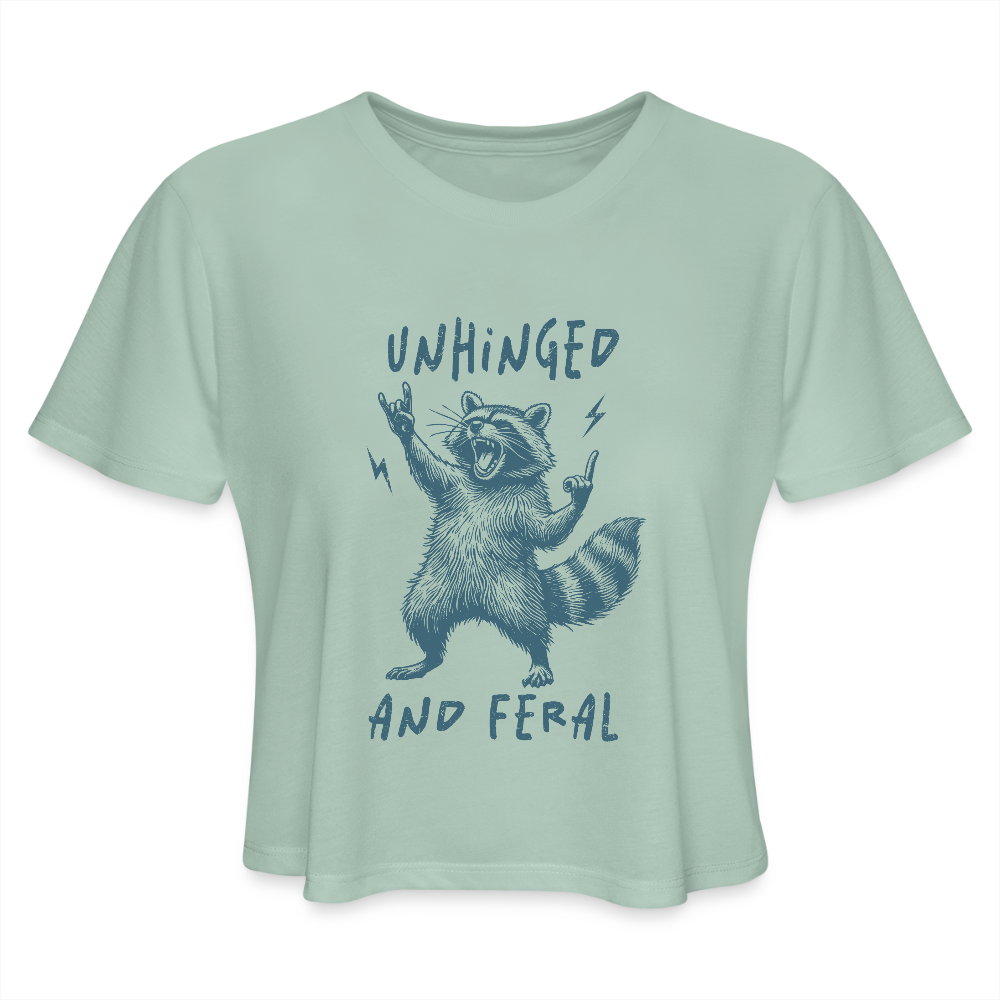 Unhinged and Feral Women's Cropped Top T-Shirt Color: dusty mint blue