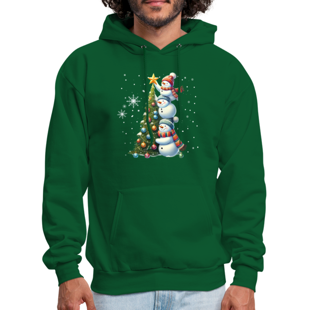 Cute Snowman Decorating Christmas Tree Hoodie - forest green