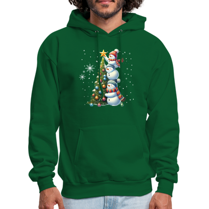 Cute Snowman Decorating Christmas Tree Hoodie - forest green