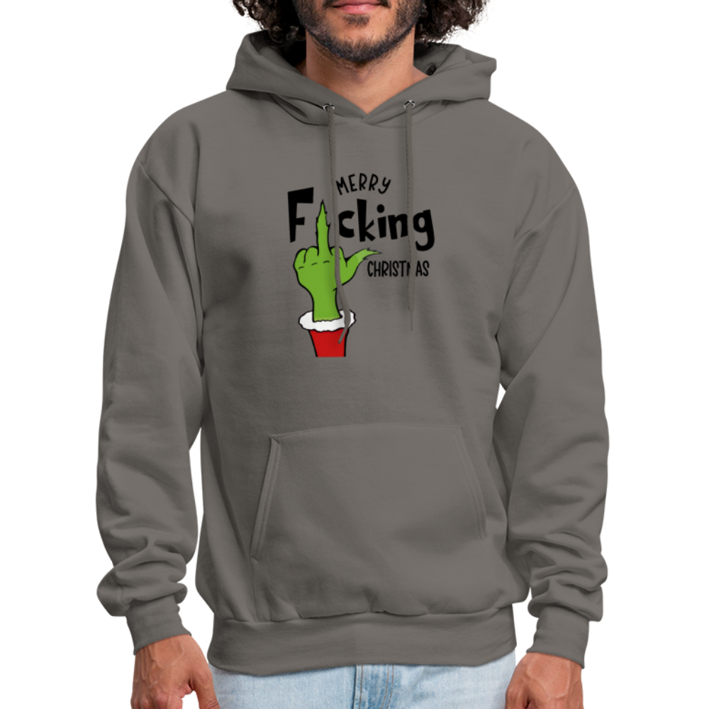 Merry F*cking Christmas Grumpy Middle Finger Hoodie - asphalt gray