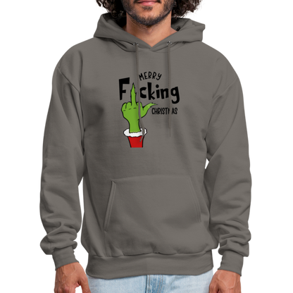 Merry F*cking Christmas Grumpy Middle Finger Hoodie - asphalt gray