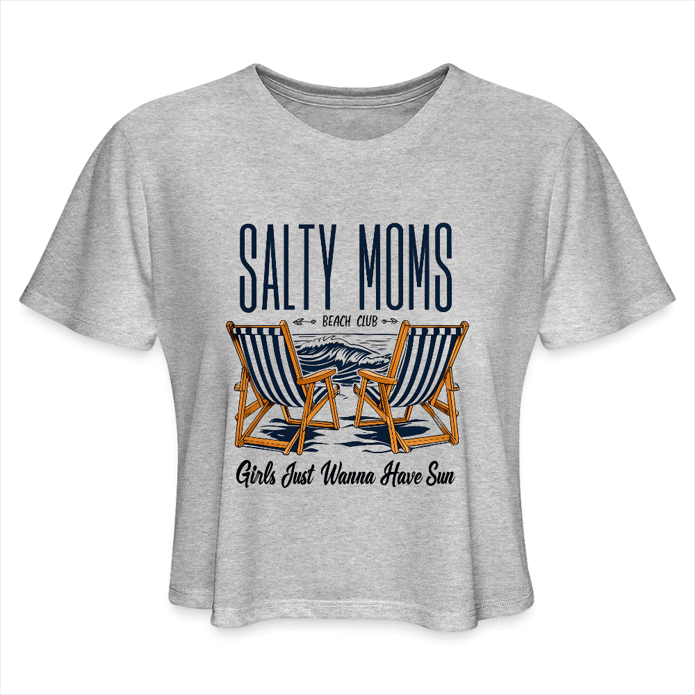 Salty Moms Beach Club Cropped T-Shirt – Fun Beach Tee - heather gray