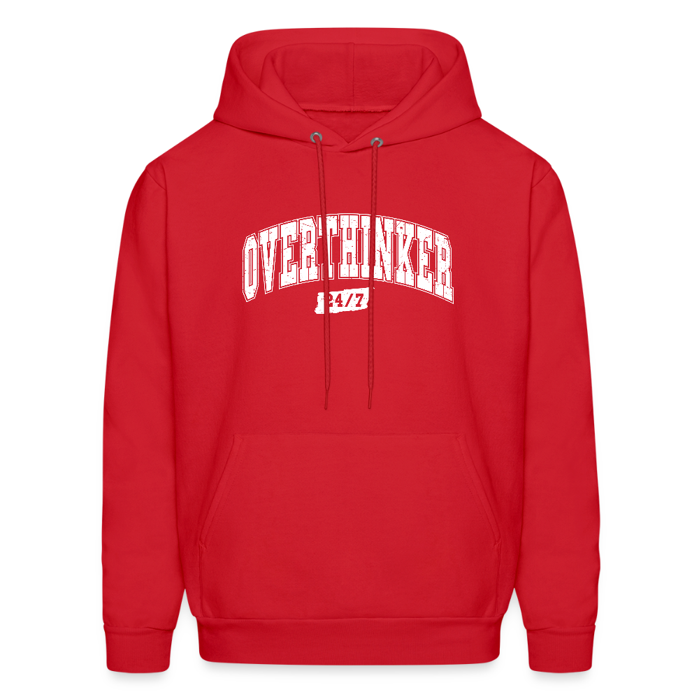 Overthinker 24/7 Funny Hoodie – White Arched Letters - red