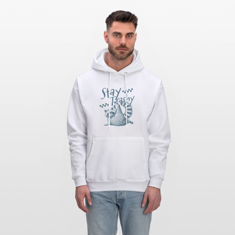 Stay Trashy Hoodie – Funny Raccoon Hoodie for Men & Women - white