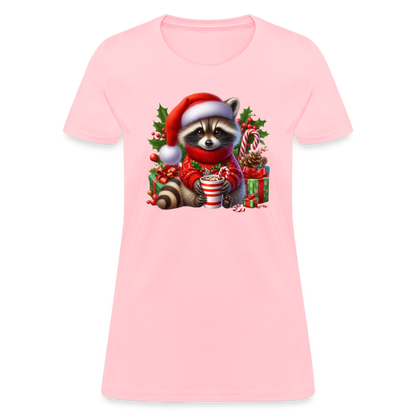 Christmas Cute Feral Raccoon Women's Contoured T-Shirt - pink