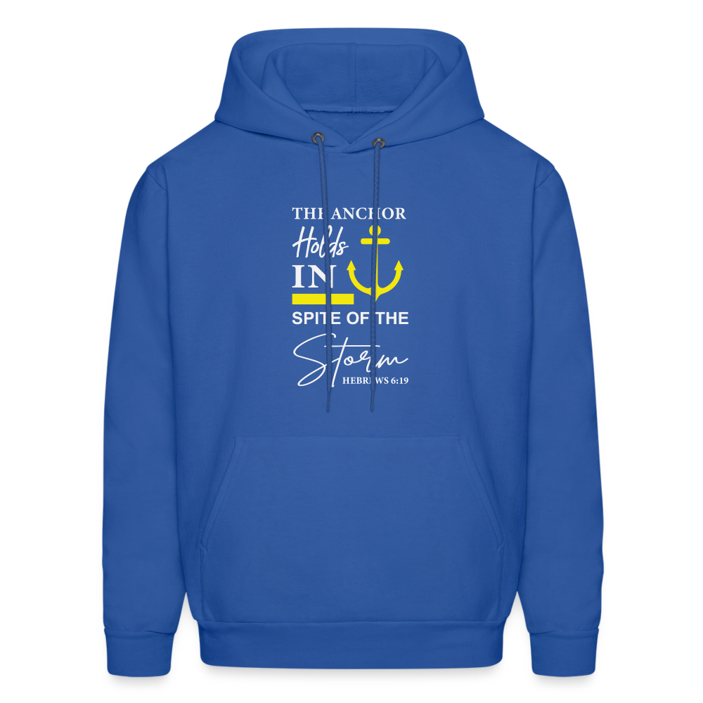 The Anchor Holds in Spit of the Storm Hoodie (Hebrews 6:19) - royal blue